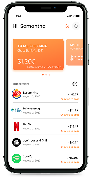 Spliti teen banking app interface